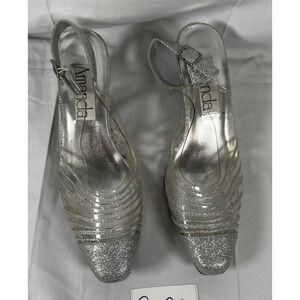 Amanda Women's Cancun White Slingback Sandal Heels Clear Buckle Size‎ 9W